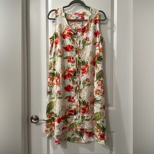 J. Jill Floral linen Sleeveless Dress - Red, Green, Cream